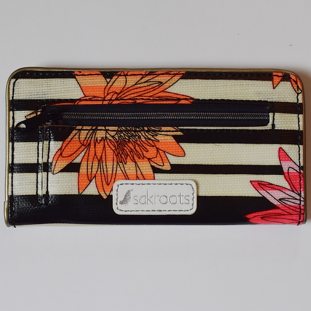 Sakroots Striped Orange & Pink Floral Print Wallet